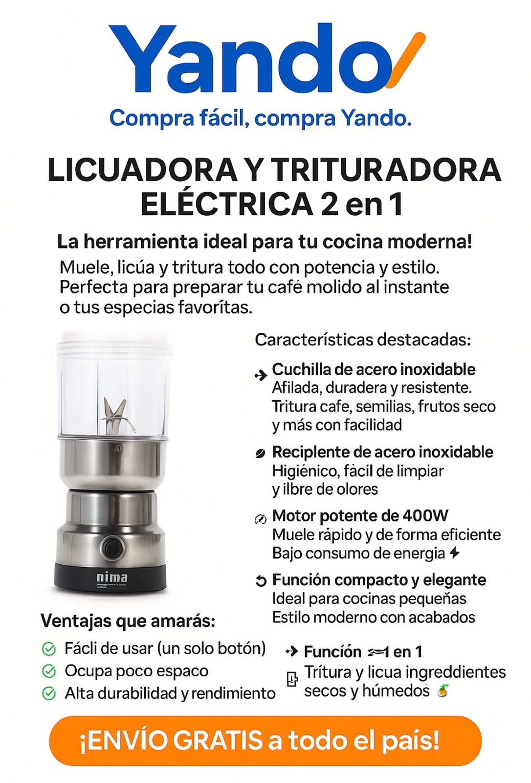 LICUADORA Y TRITURADORA ELECTRICA 2 en 1